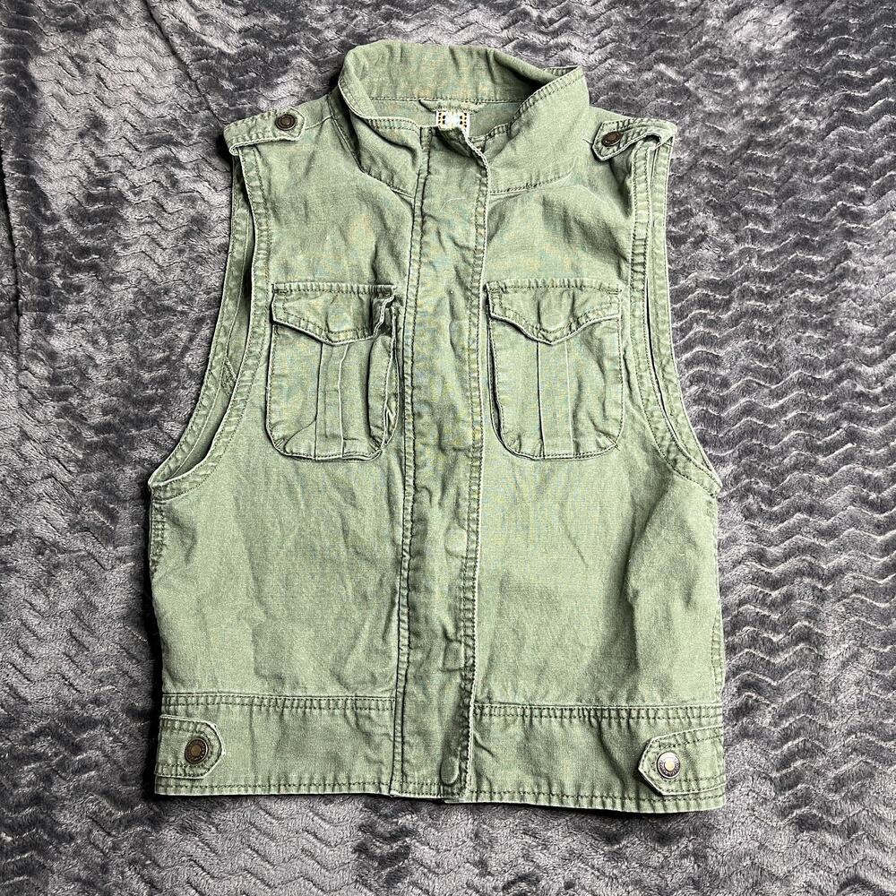 Aeropostale Olive Green Vest Size Small Full Zip Snap Pockets Tribal